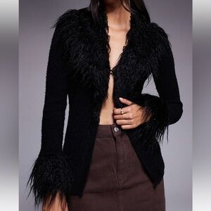 Princess Polly Faux Fur Trim Split Front Cardigan